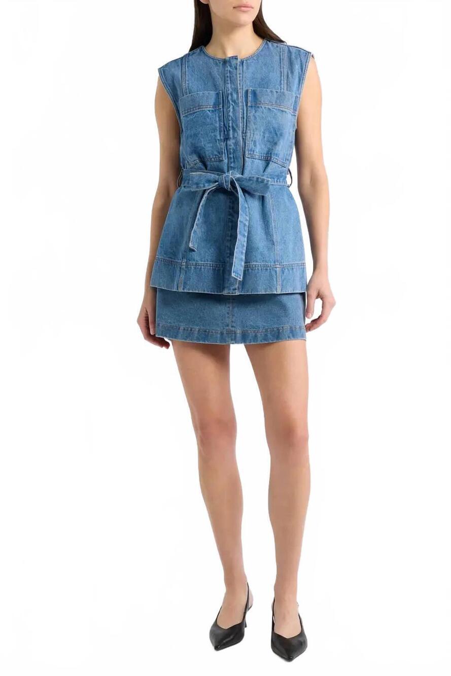 NEW A.REN avi belted vest in denim blue